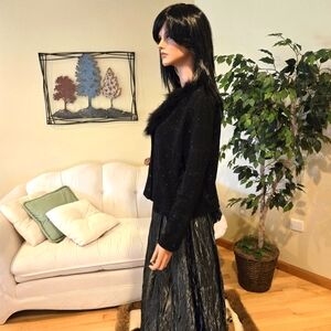 NWOT, Black Formal Topper Jacket with Boa Collar. Size Large